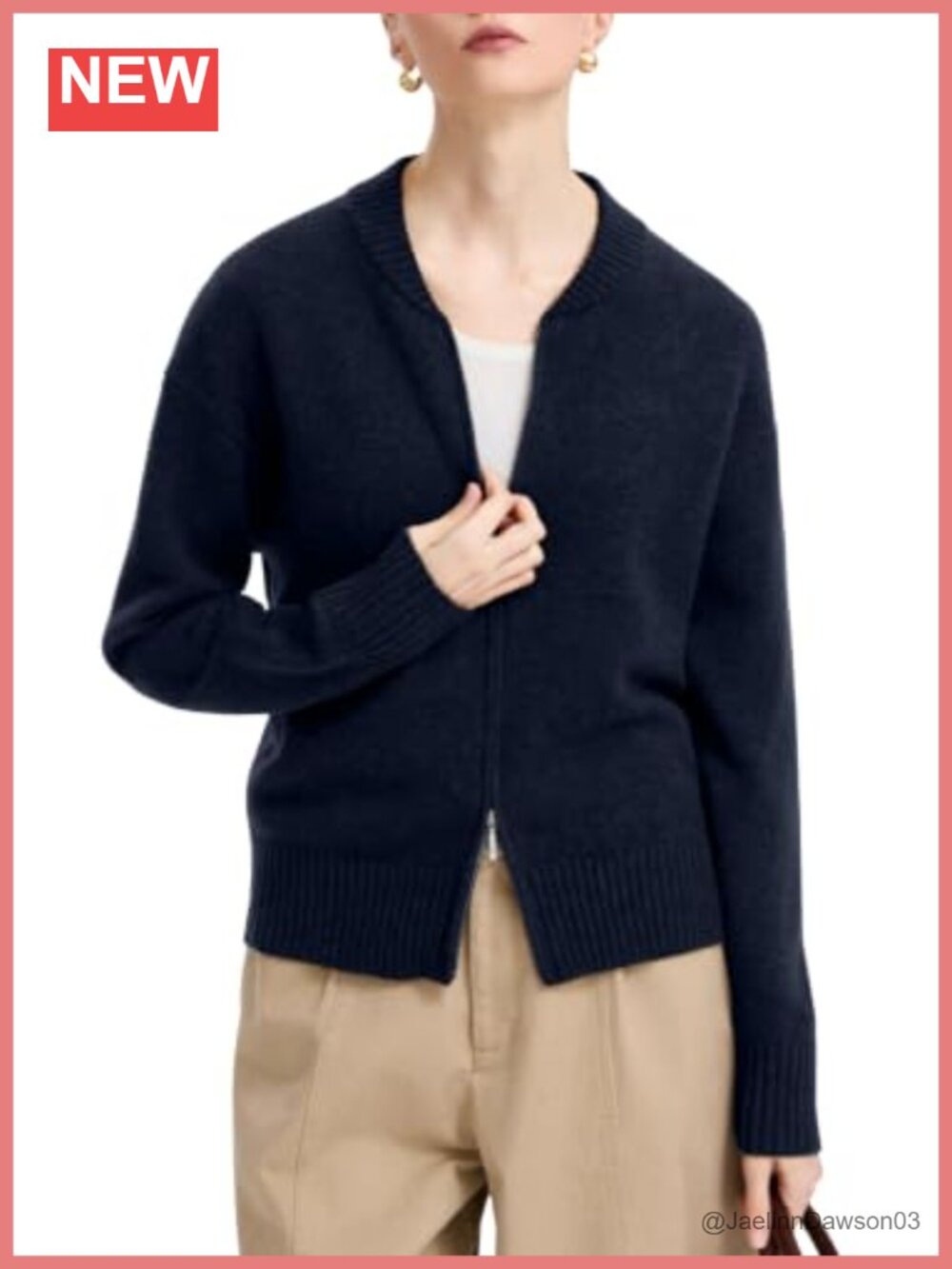 Merino Wool Zip Cardigan Baseball Collar Sweater Jacket